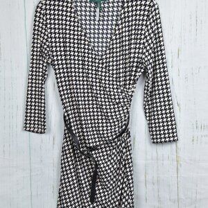 Lauren Ralph Lauren Dress V-Neck Faux Wrap Belted Size PM